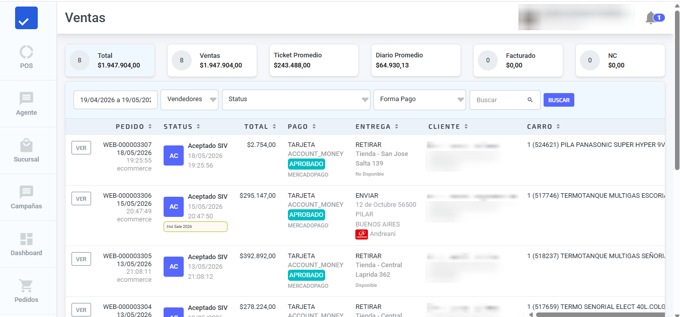 Ventas — backoffice de onRoad