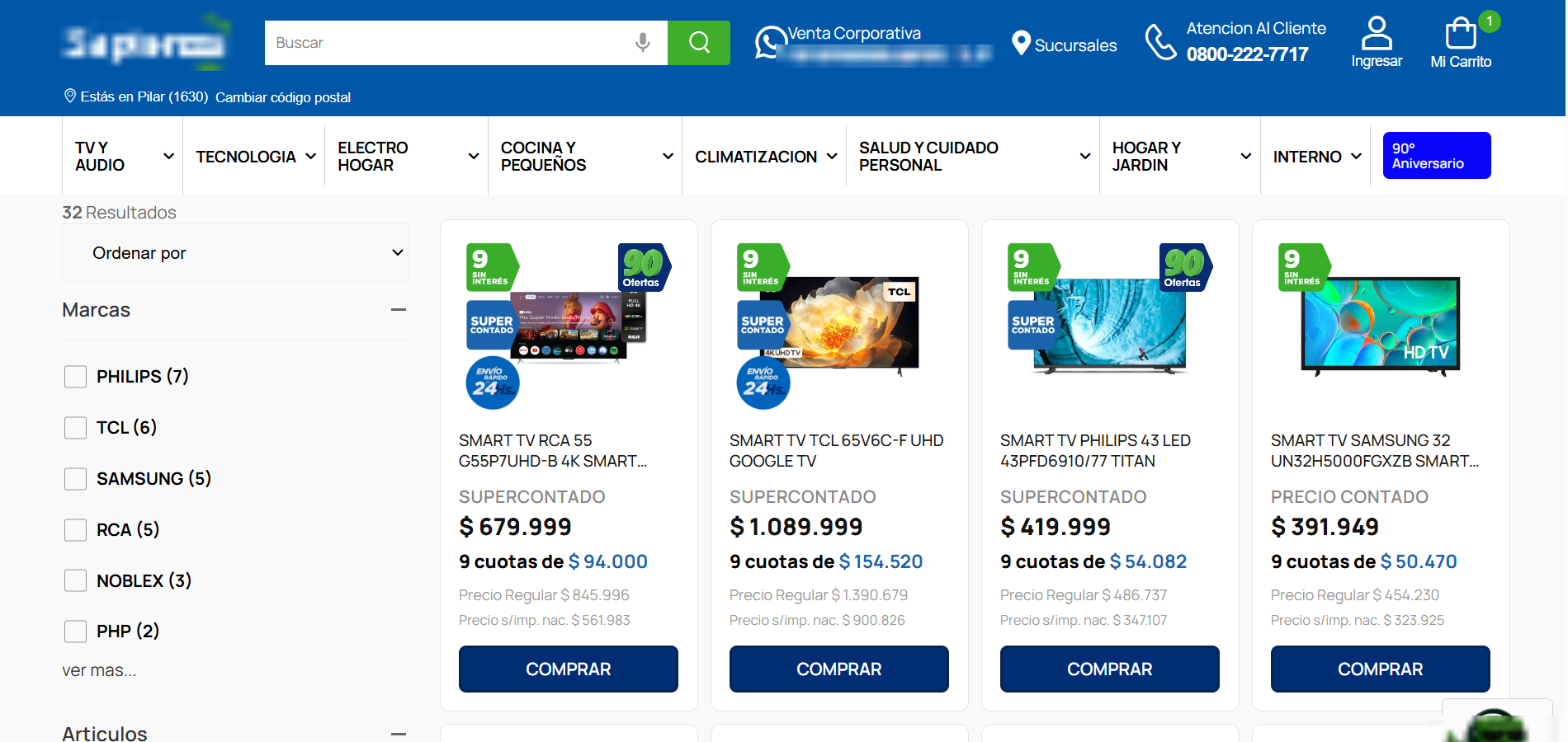 Tienda online con catálogo, filtros y financiación